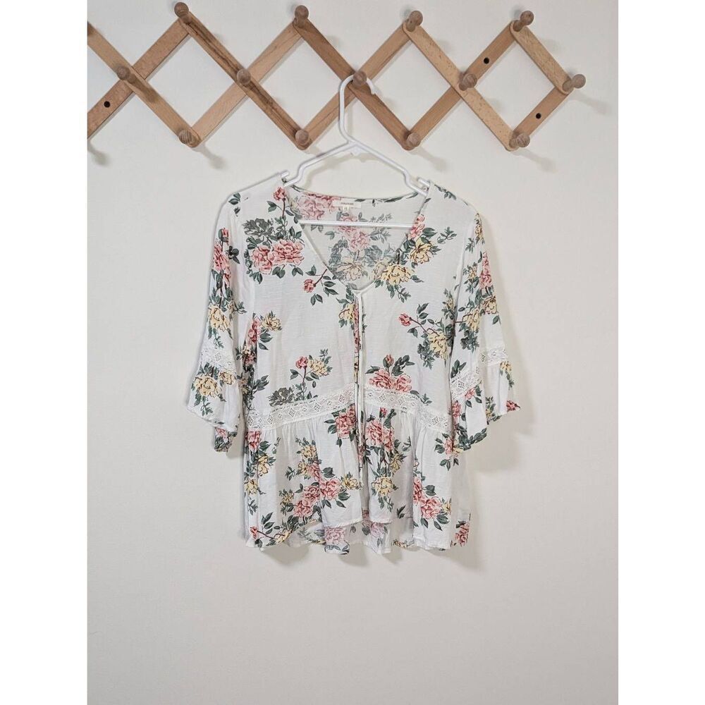 Maurices White Floral Double Tie Bell Sleeve Top - Size L